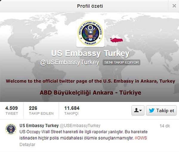 24. ABD Büyükelçiliğinin Tayyip Erdoğan'a Wall Street eylemleriyle ilgili yanıt verdiği tweet