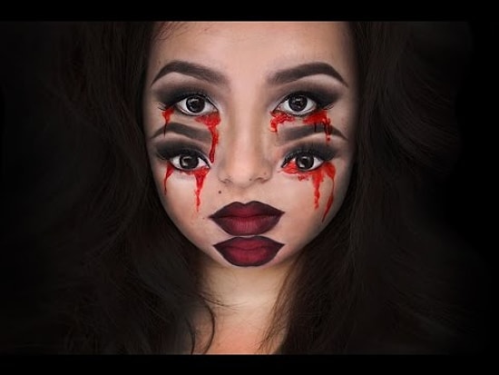 İlginç Görünümüyle Cadılar Bayramında Etrafınızdakileri Korkutacak Kanlı Çifte Makyaj