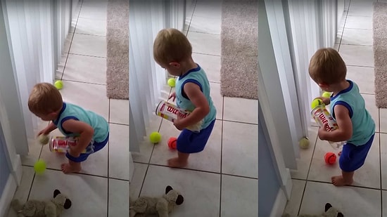 Bitmek Bilmeyen Mücadelesi ile Topları Kutuya Yerleştirmeye Çalışan Yılmayan Bebek