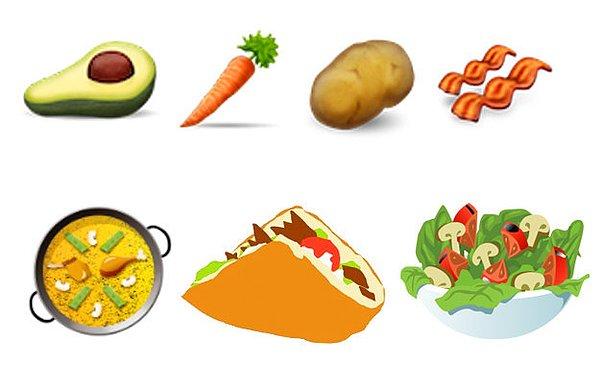 Avokado, havuç, patates gibi eksik kalmış yiyecek emojileri,