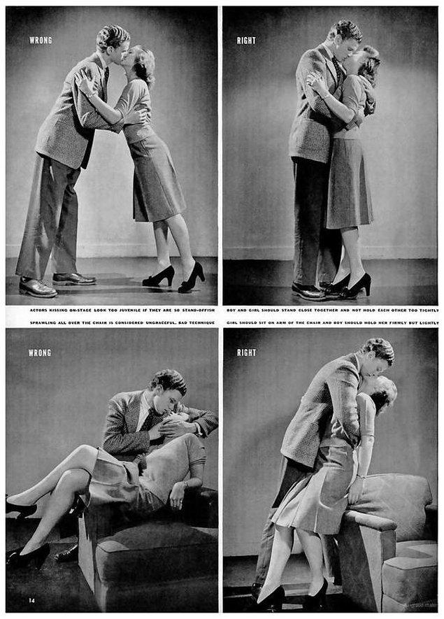 19. Life dergisi'nin 1942 yılındaki bir sayısında nasıl öpüşüleceğini gösteren fotoğraflar.