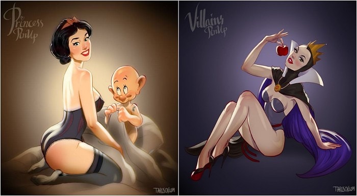 Disney Karakterlerini Pin-Up Tarzı Seksi Kadınlara Dönüştüren 20 İllüstrasyon