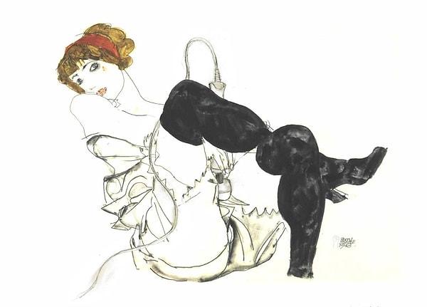 14. Siyah Çoraplı Kadın - Egon Schiele