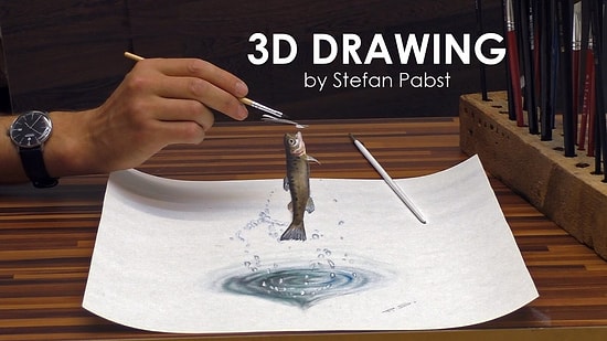 3D рисование: рыбка, выпрыгивающая из воды