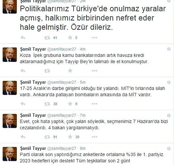Tayyar'ın hacklenen hesabından şu ifadeler paylaşıldı: