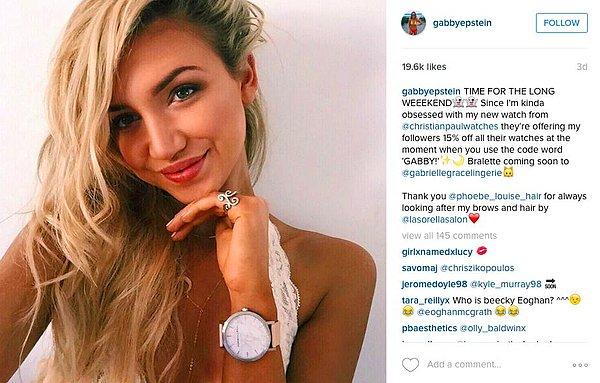 Gabrielle 100.000 takipçiye ulaştıktan sonra markaların dikkatini çekmiş ve Instagram'da paylaştıklarıyla haftada milyarlarca para kazanmaya başlamış.