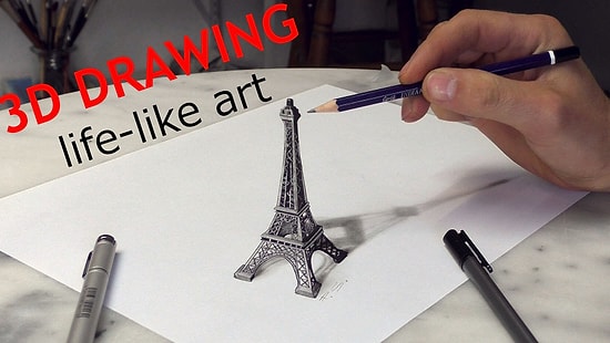 Optik İllüzyon Ustasından 3 Boyutlu Eiffel Kulesi Çizimi