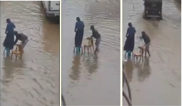Eşi Islanmasın Diye Sandalyelerle Yol Yapan Tüm Zamanların En Centilmen Erkeği