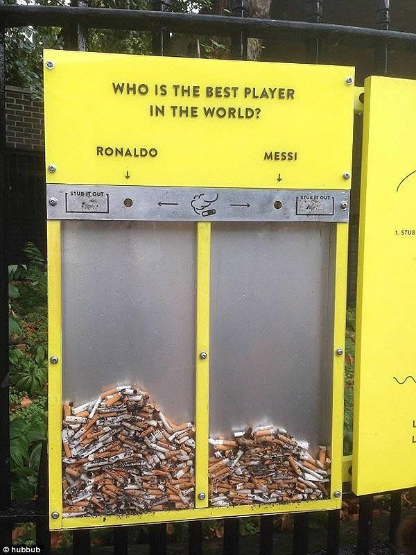 2. Messi mi Ronaldo mu? İzmaritler için Çöp Kutusu