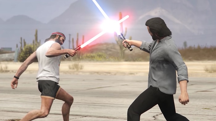 GTA 5'e Star Wars Modu: Trevor ile Obi-Wan Kenobi Işın Kılıçları ile Savaştılar