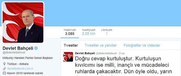 5. Tweetleri parti liderliğinden daha çok ses getiren MHP Genel Başkanı Devlet Bahçeli