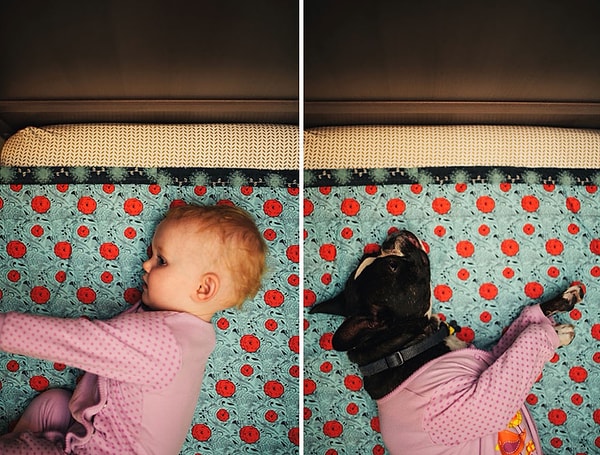 Фотограф находила вдохновение всюду. Она соединяла фото, где два ее любимых чуда играют на детской площадке, примеряют очки, или костюмы на Хэллоуин. Этот очаровательный семейный фотопроект – чудесный способ запечатлеть моменты детства и показать миру волшебство взросления двух неразлучных друзей – малышки и ее щенка.