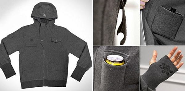 4. А как вам такая безумно удобная толстовка с карманом для фляжки, карманом для бутылки и застежкой-молнией, которая поможет открыть любую бутыль?