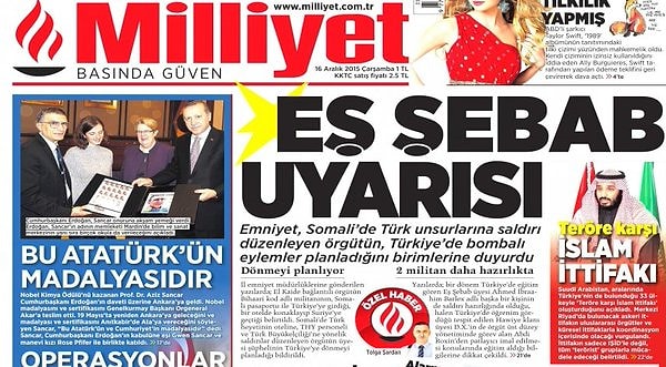 Milliyet haberi manşetine taşıdı