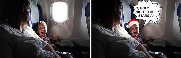 16. Если вместе с тобой в самолете будет лететь громко орущий ребенок.