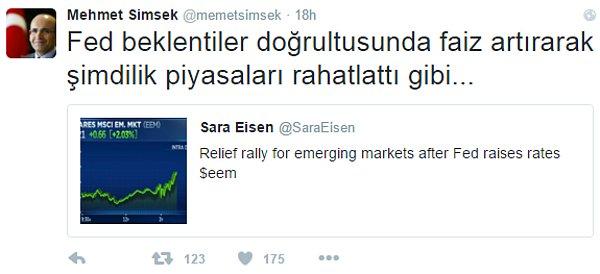 4. Başbakan Yardımcısı Mehmet Şimşek tweet attı.