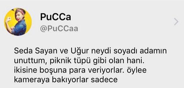 O sırada Pucca adıyla bilinen, Selen Pınar Işık, hem Seda Sayan'ı hem de Erkan Çelik'i eleştiren bir tweet attı.