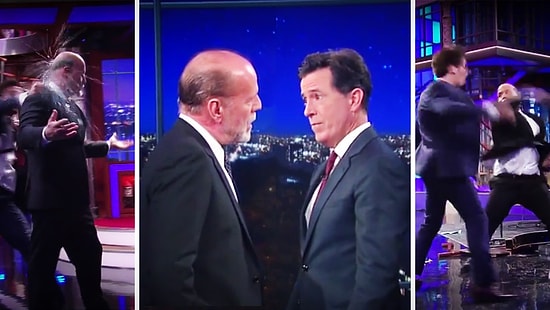 Stephen Colbert ve Bruce Willis'den Eğlenceli Dövüş Sahnesi