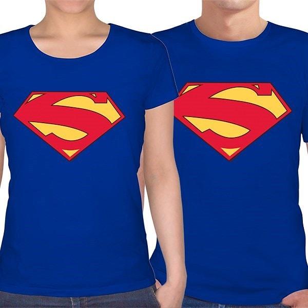 11. Superman Sevgili Tişörtleri - Saks Mavi U Yaka