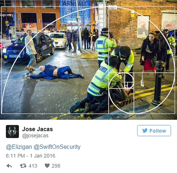 Некоторые люди даже умудрились заметить, что снимок идеально вписывается в золотое сечение.