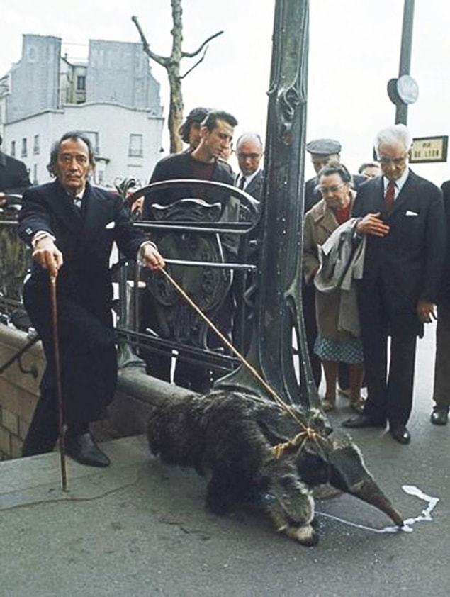 3. Salvador Dali evcil hayvanı karıncayiyeniyle metro çıkışında. 1969.