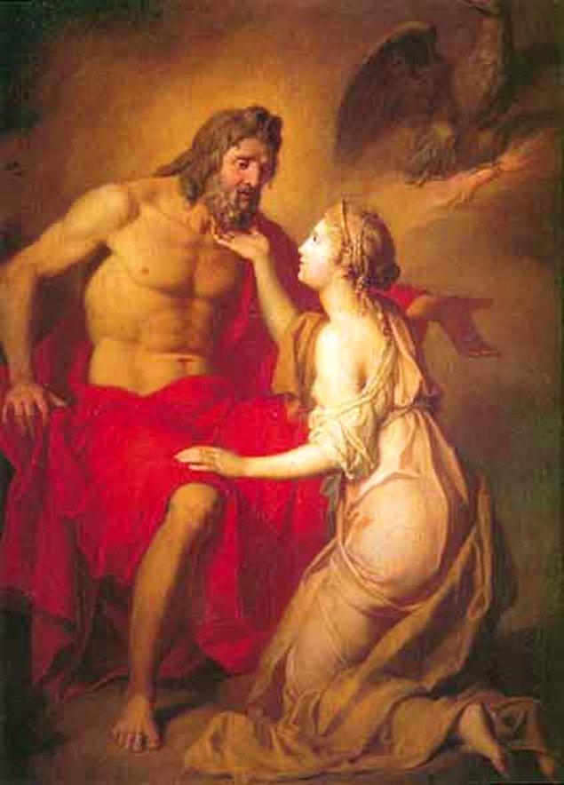 2. Zeus onunla birlikte olmak istemiş ama Thetis'in üzerinde olan bir lanet nedeniyle hevesi kursağında kalmıştır.