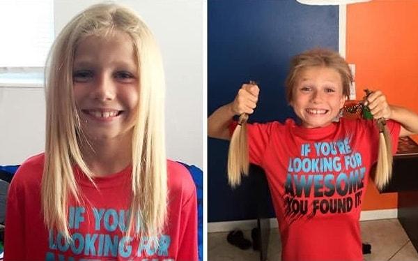 24. Kanser hastası çocuklara peruk yapılması için saçlarını 2 yıl uzatan 8 yaşındaki çocuk.