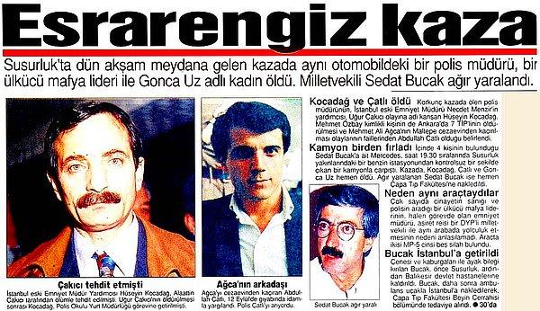 16. Balıkesir-Bursa karayolunda Susurluk ilçesi Çatalceviz mevkiinde meydana gelen trafik kazası sonucu, devlet-polis-mafya ilişkilerinin ortaya çıkması ile Susurluk skandalı patlak verdi.