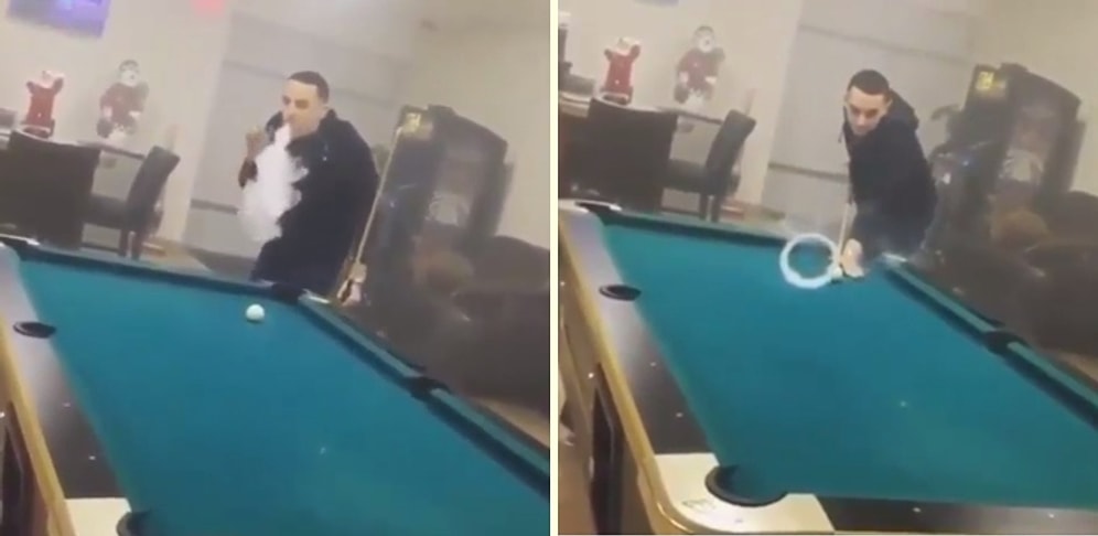 Dumandan Halka Yapıp Bilardo Topunu İçinden Geçiren Adam