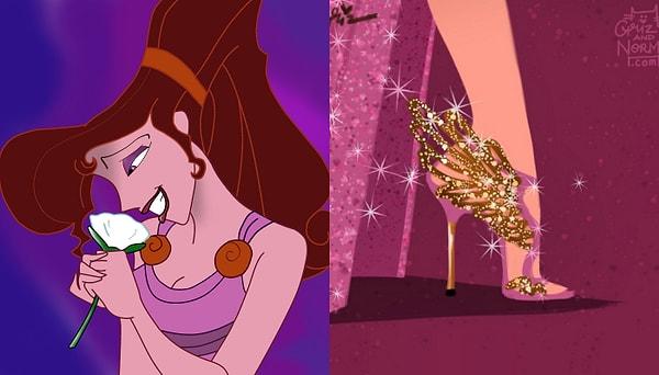 8. Sophia Webster'in altın detaylı pegasus kanatlarıyla süslenmiş bu ayakkabılarını giyme şansı ise, Megara'ya kısmet oluyor!