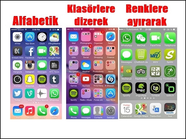 4. Telefonundaki uygulamaları nasıl dizmeyi tercih ediyorsun?