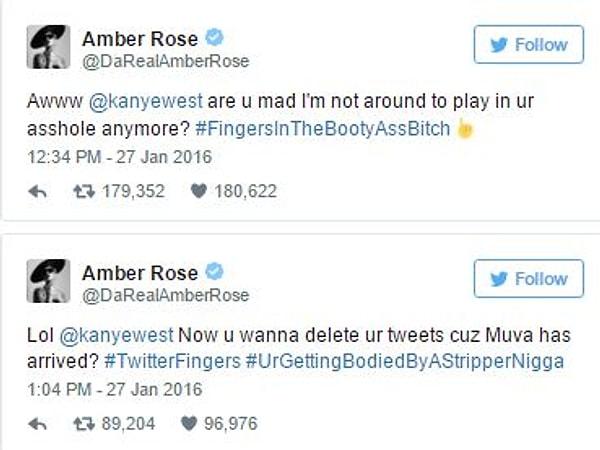 Kanye West'in erkekleri ağına düşürmekle, striptizcilikle suçladığı 2 yıllık eski sevgilisi Amber Rose da oldukça sert bir şekilde tartışmaya dahil oldu.