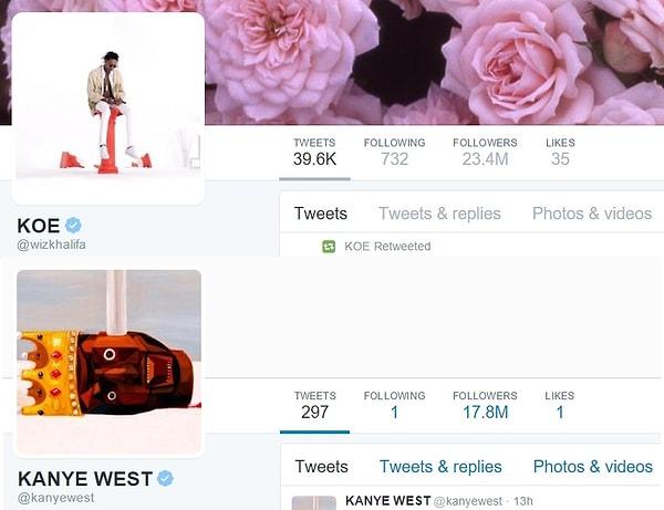 Kanye West takipçi sayısına takılsa da, Wiz Khalifa hala çok önde.