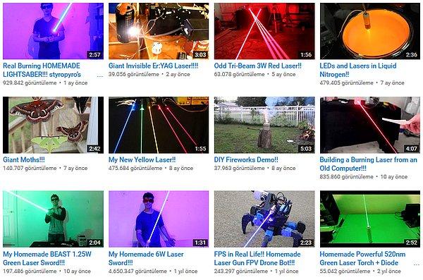 YouTube kanalından görüleceği üzere lazerler üzerine acayip çalışmaları var.