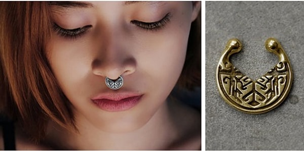 12. Колечко септум с орнаментом в двух вариациях: серебро и золото.