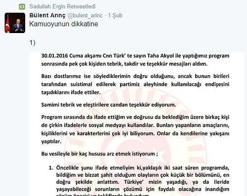 AKP'de 'Retweet' Çatlağı: Arınç'a Ergin ve Kılıç da Destek Verdi