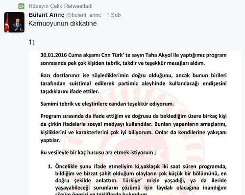 AKP'de 'Retweet' Çatlağı: Arınç'a Ergin ve Kılıç da Destek Verdi