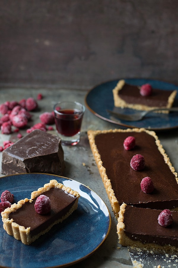 18. Песочный пирог с темным шоколадом и малиновым ликером