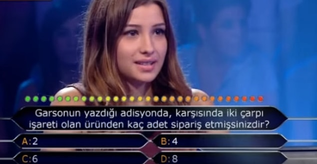 1. Garsonun yazdığı adisyonda, karşısında iki çarpı işareti olan üründen kaç adet sipariş etmişsinizdir?