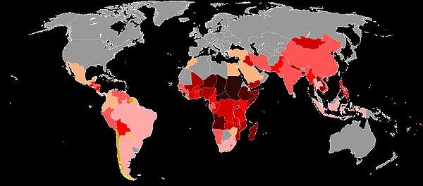 Dünya'da gecekondulaşmanın yoğun olduğu ülkeleri bu haritada görebilirsiniz.
