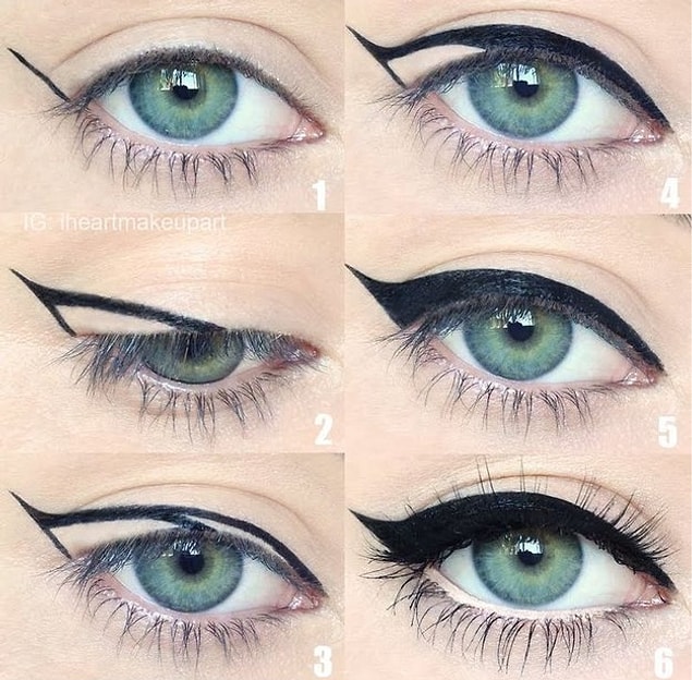 1. Altı adımda kusursuz bir eyeliner uygulaması.