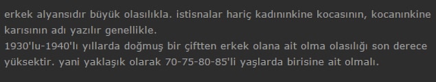 Alyansta yazan isim ve tarih düşünülerek sahibinin profili çıkarılmaya çalışıldı.