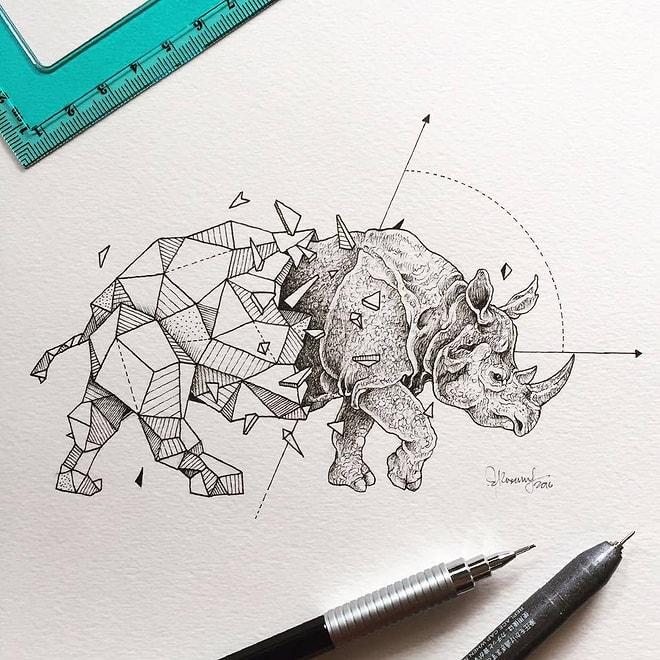 Geometrik Şekillerin İçinden Evrilen Muhteşem Hayvan Çizimleri