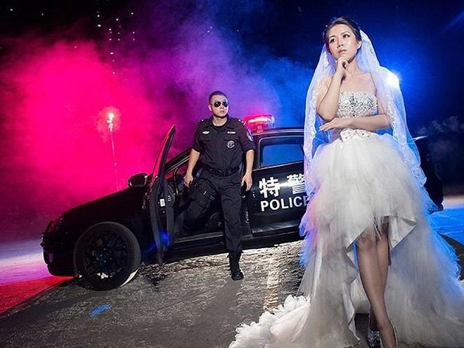 Mesaisi Bitmediği İçin İzin Alamayan Bu Polis Bakın Düğün Fotoğraflarını Nasıl Çektirdi!