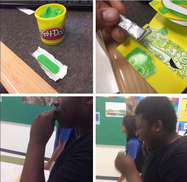 2. Жевательная резинка из пластилина.