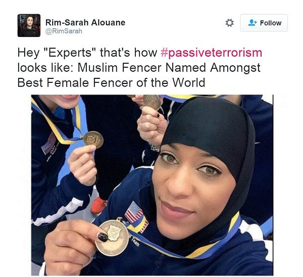 "Uzmanlar (!), pasif terörizm işte böyle görünüyor. Müslüman eskrim sporcusu dünyanın en iyileri arasında yer alıyor."
