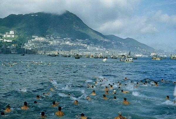 43. Hong Kong'da her yıl düzenlenen limanı yüzerek geçme yarışması. 1953.
