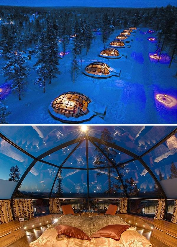 50. Finlandiya'da camdan yapılmış iglolarda konaklayın.