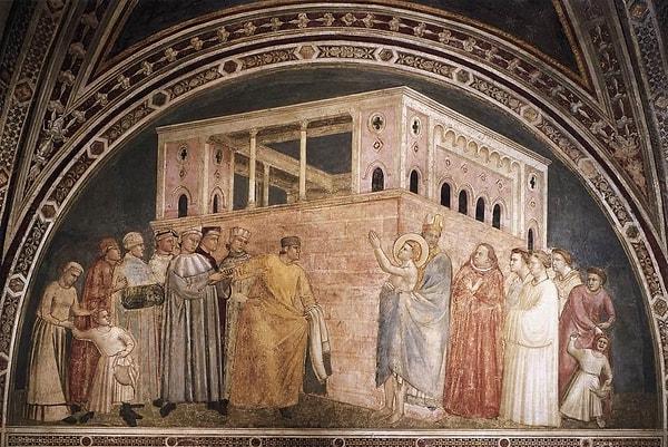 Onların arasında dolanırken Giotto’nun fresklerini görür ve hislerini şöyle aktarır...