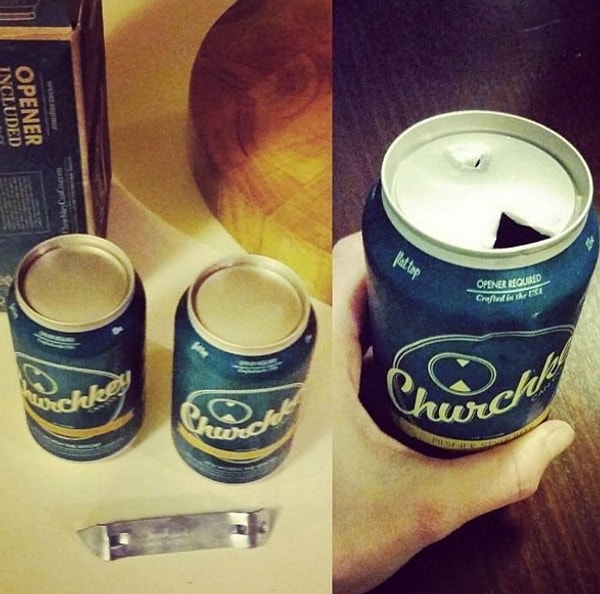 21. Бонус: банка пива без колечка 🍺 (видимо, они все ушли на кокосы). Вместо этого предлагается открыть банку вот такой штуковиной, постаравшись не проткнуть себе ладонь